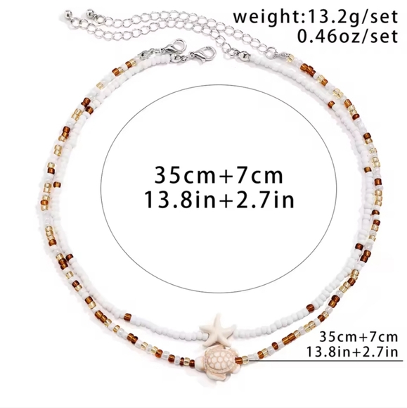 Beaded Starfish & Turtle Necklace Set - Picture 4 of 4
